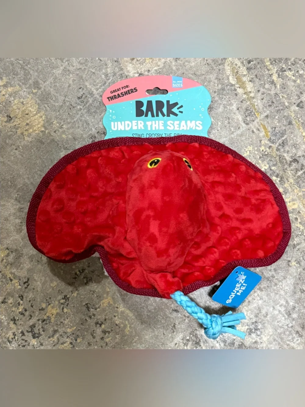 Bark Under The Sea String Ray Red Plush Dog Toy Super Squeaky - NWT
